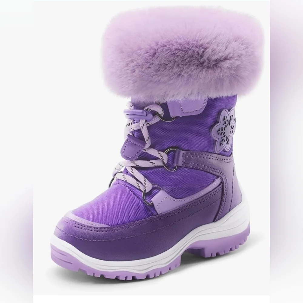 Purple Snow Boots Faux Fur Lined Mid-Calf   Slip Restiant Boots